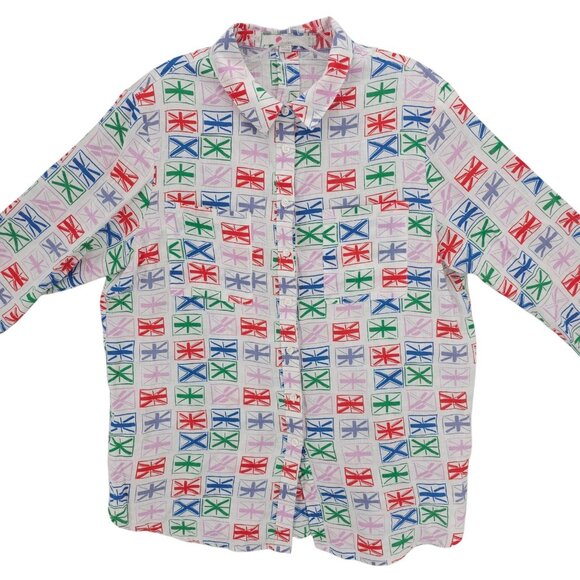 BODEN 100% Linen Button Up Shirt Long Sleeve Colorful Geometric Pattern US 8R - Picture 3 of 8
